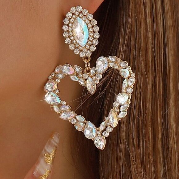 Silver Crystal Heart Earrings glamorous - Picture 1 of 4